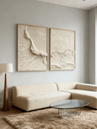 Hand-painted white ocean diptych wall art with heavy texture on two canvas panels