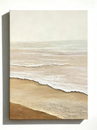 Hand-painted textured beach scene with ocean waves on canvas, modern coastal wall art for living room decor