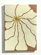 Hand-painted textured beige flower oil painting on canvas, modern botanical wall art for living room decor