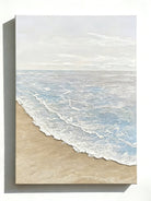 Hand-painted textured beach scene with ocean waves on pure color background, modern coastal canvas wall art