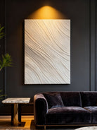 Plaster texture wall art displayed in contemporary living room, modern home decor setting