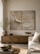 2-panel modern Wabi-Sabi relief painting with organic 3D textured ridges