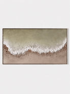 Large 100% hand-painted panoramic modern abstract canvas painting with heavy 3D palette knife texture featuring sage green and earthy clay color-blocking by Leo Liang for living room wall decor.