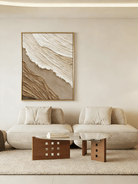 Extra large vertical 3D textured abstract painting with heavy white and beige impasto ridges for modern neutral living room.