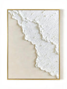 Extra large vertical 3D white textured abstract painting with heavy impasto sculptural ridges for a minimalist modern living room.