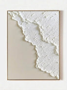 Extra large vertical 3D white textured abstract painting with heavy impasto sculptural ridges for a minimalist modern living room.