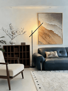 Hand-painted 3D textured abstract coastal painting featuring heavy sculpted ridges in sand beige and ochre in a gold floater frame.