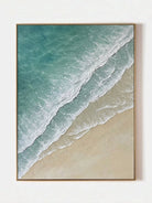 Hand-painted 3D textured beach painting with three distinct layers of thick white sculpted seafoam and mint green water in a gold frame.