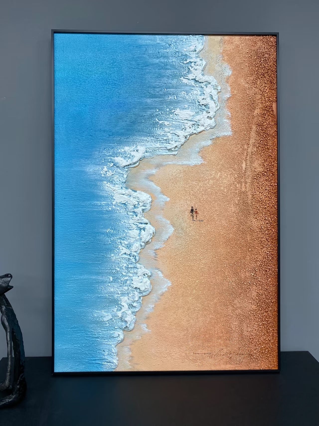 Hand-Painted 3D Textured Aerial Beach Art|Large Scale Canvas