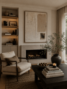 Close-up of heavy textured abstract oil painting in beige and cream by Leo Liang, minimalist wabi-sabi wall art for modern living room decor.