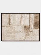 Hand-painted neutral textured wall art with ivory, beige and sculptural geometric relief by Leo Liang