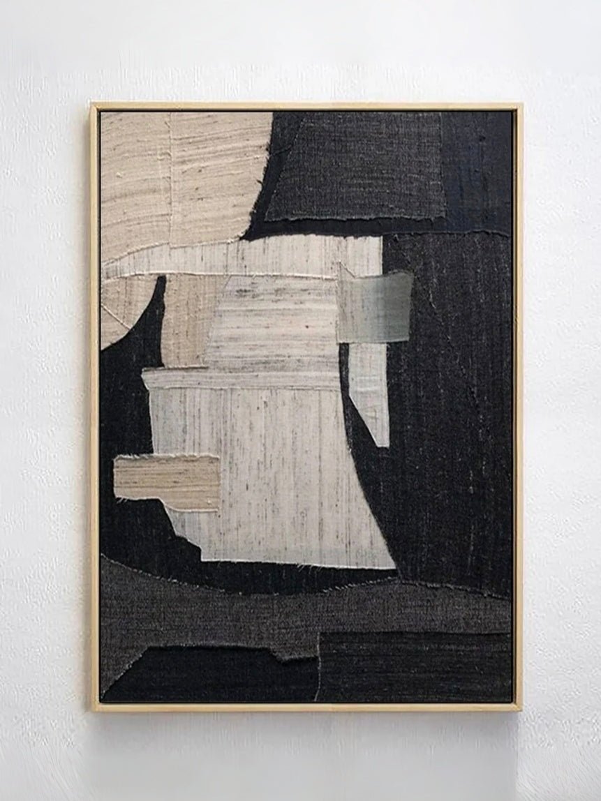 Modern minimalist abstract painting with irregular geometric shapes on pure color background, hand-painted textured canvas art