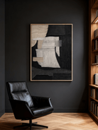 Minimalist abstract wall art displayed in contemporary living room, showcasing irregular shapes composition in modern home decor