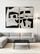 Hand-painted modern abstract diptych wall art with irregular geometric shapes on canvas, from WABI-Wall Art.