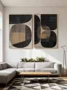 Modern abstract diptych oil painting with textured finish for living room