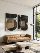 Modern abstract diptych oil painting with textured finish for living room