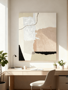 Contemporary living room wall decor featuring abstract painting with irregular shapes composition in modern interior setting