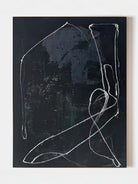 Modern hand-painted abstract canvas with white flowing lines on a textured black background