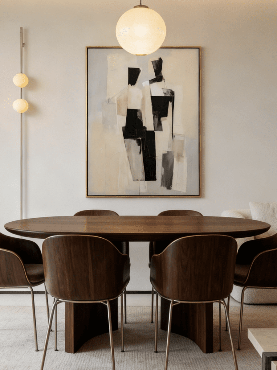 Large hand-painted minimalist linear abstract painting with white lines on a black canvas in a modern gold frame.