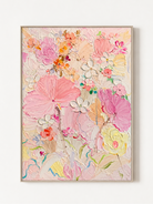 Hand painted 3D textured pink floral wall art with pastel spring flowers on canvas by Luna Xiao