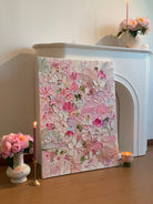 Hand painted 3D textured pink floral wall art with raised blossom petals on canvas by Luna Xiao