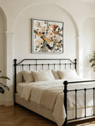 Large square 3D textured floral painting featuring heavy impasto roses in dusty rose and cream on a neutral background.