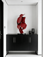 abstract red petal metal sculpture, 68cm tall vibrant crimson figurine for modern home floor or console decor