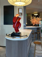 abstract red petal metal sculpture, 68cm tall vibrant crimson figurine for modern home floor or console decor