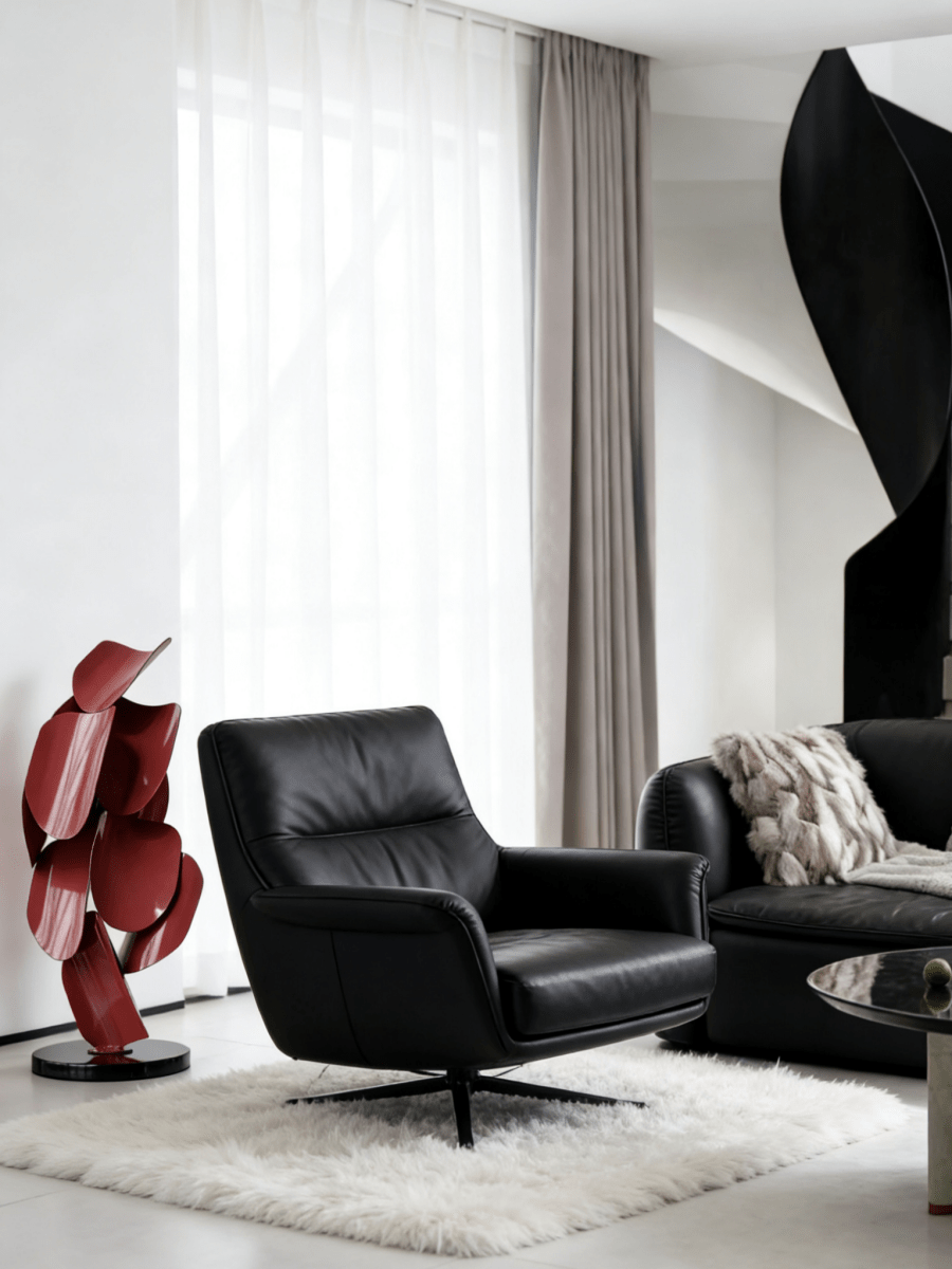 abstract red petal metal sculpture, 68cm tall vibrant crimson figurine for modern home floor or console decor