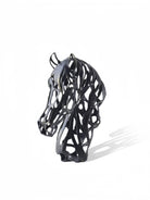 abstract horse head sculpture, matte black openwork metal figurine for modern home office decor