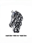 abstract horse head sculpture, matte black openwork metal figurine for modern home office decor