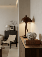 Walking Mushroom surreal sculpture  - whimsical resin art object for shelf or tabletop decor