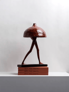 Walking Mushroom surreal sculpture  - whimsical resin art object for shelf or tabletop decor