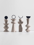 Minimalist geometric sculpture set in beige terrazzo texture  resin - modern architectural decor for shelf or console styling