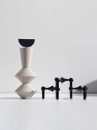 Minimalist geometric sculpture set in beige terrazzo texture  resin - modern architectural decor for shelf or console styling