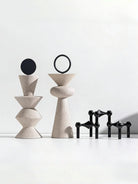 Minimalist geometric sculpture set in beige terrazzo texture  resin - modern architectural decor for shelf or console styling