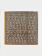 Hand-painted Wabi-Sabi abstract canvas with irregular beige textured circles on a pure color background