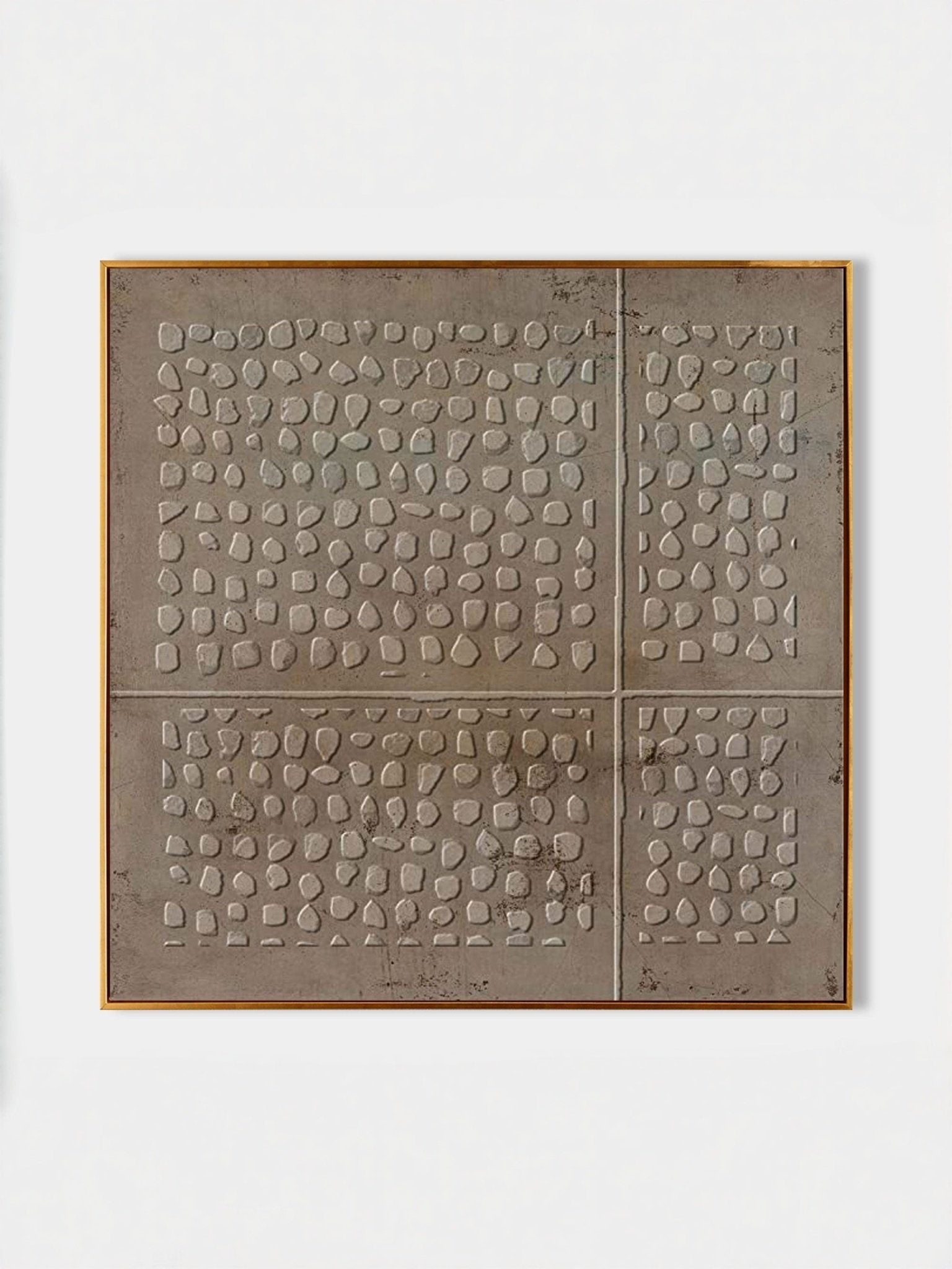 Hand-painted Wabi-Sabi abstract canvas with irregular beige textured circles on a pure color background
