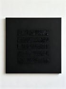 Hand-painted Wabi-Sabi abstract artwork with black textured irregular stripes on pure color background