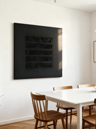 Black textured stripe wall art displayed in modern living room, showcasing Wabi-Sabi aesthetic in home decor