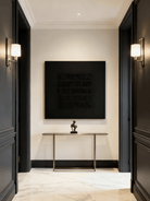 Black textured stripe wall art displayed in modern living room, showcasing Wabi-Sabi aesthetic in home decor