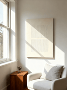 Wabi-Sabi textured stripe wall art displayed in a modern living room, showcasing minimalist home decor.