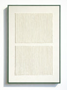 Hand-painted Wabi-Sabi abstract canvas with white vertical textured stripes on a pure color background.