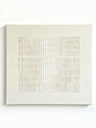 Hand-painted Wabi-Sabi canvas with silver irregular textured streaks on beige white background