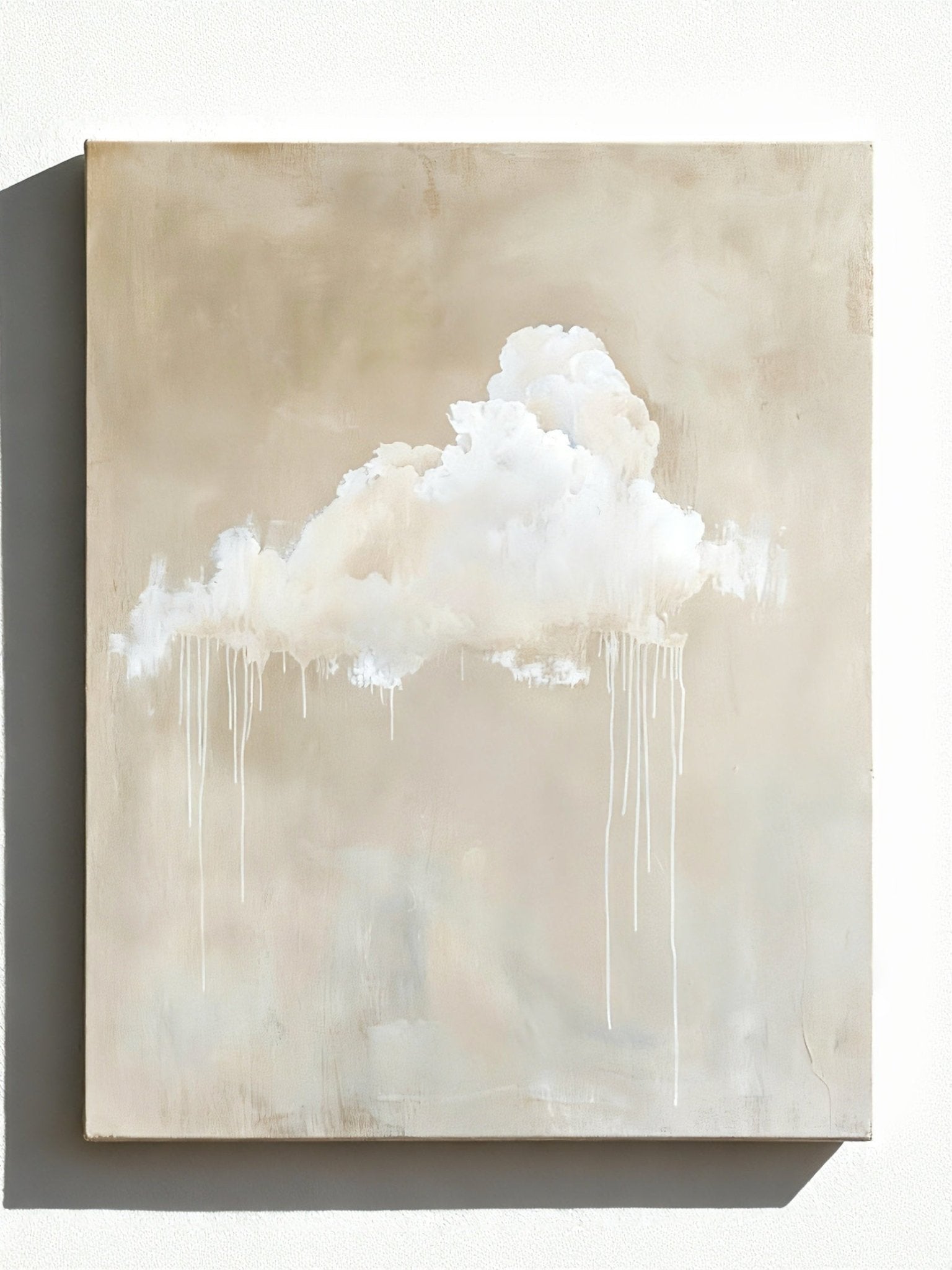 Abstract Wabi-Sabi cloud painting on pure color background, hand-painted textured canvas art with minimalist sky theme
