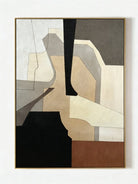 hand-painted geometric abstract oil painting on canvas, heavy texture in brown, black, and beige, modern wall art for living room decor.