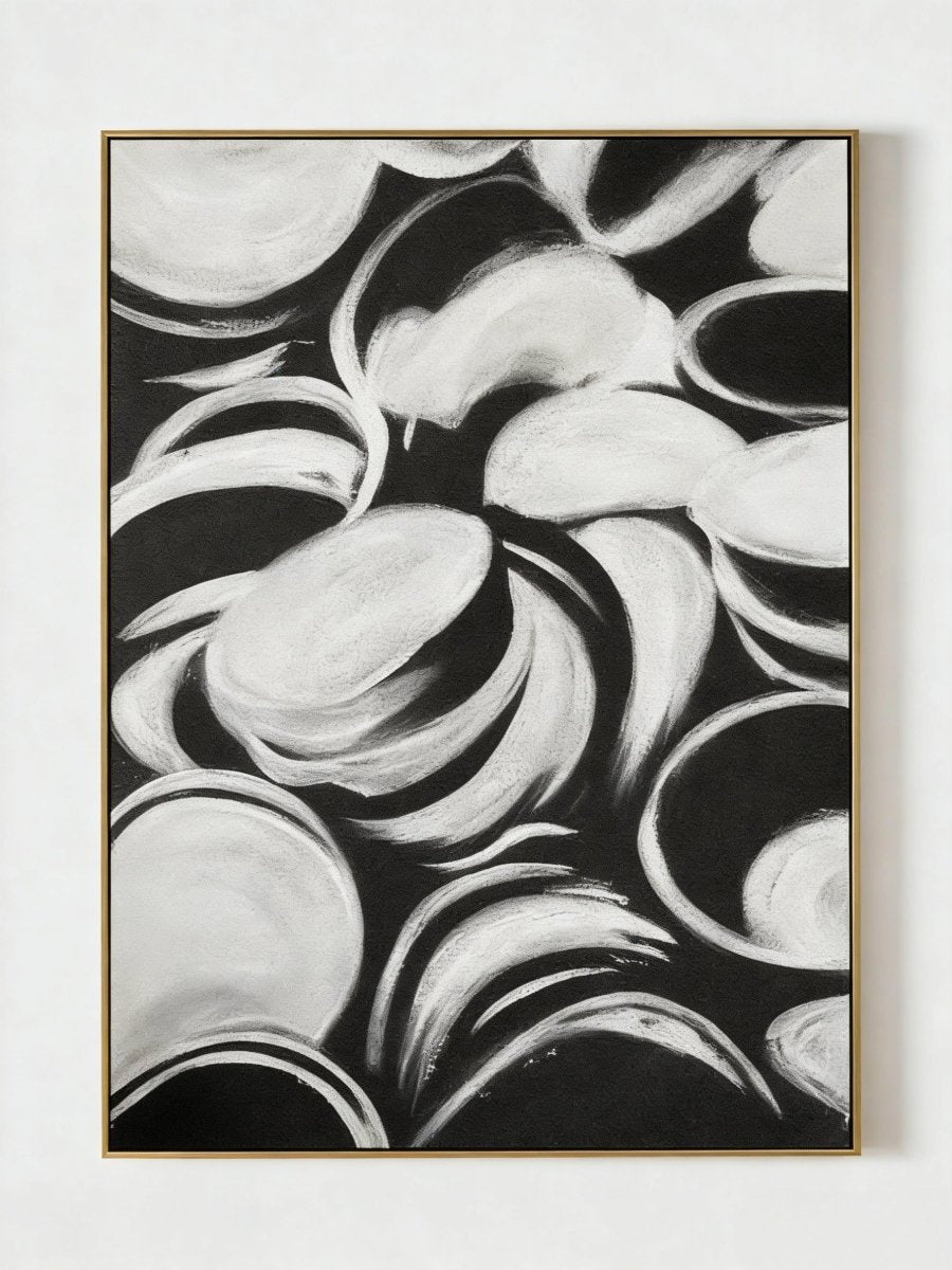 Original black and white abstract painting–modern monochrome wall art for living room or office decor