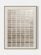 Vertical textured champagne gold geometric relief painting on white canvas by Eliot Vermeer - WABI Wall Art