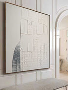 textural geometric painting– relief-style impasto blocks in neutral tones, minimalist abstract art for modern interiors