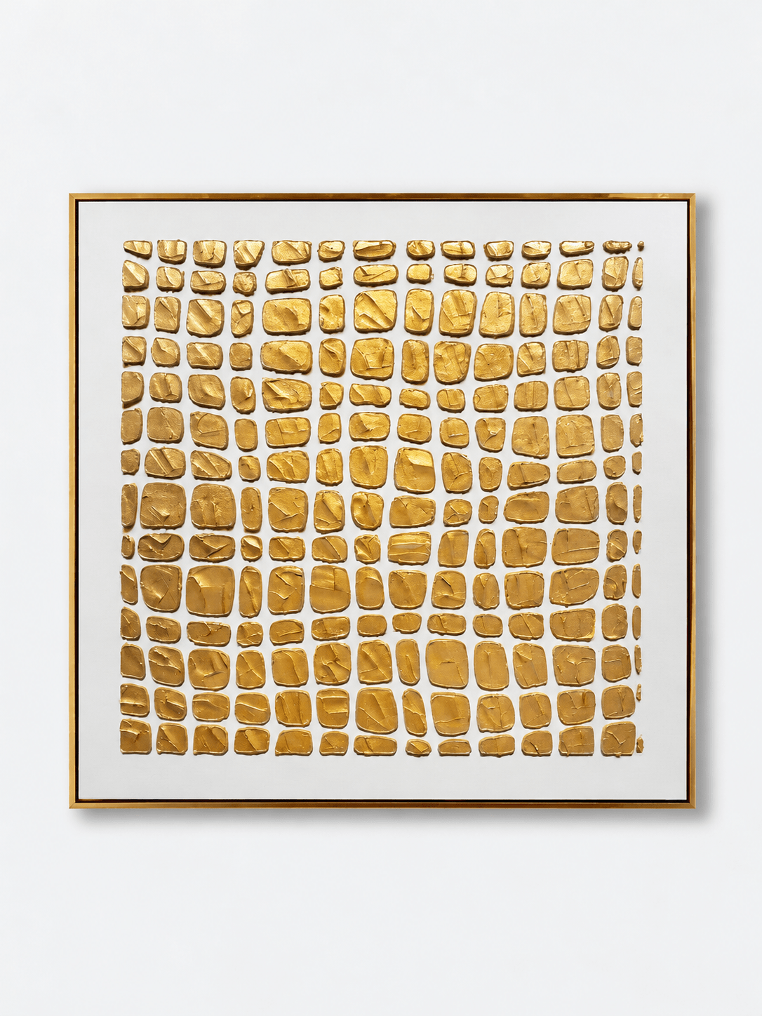 Square minimalist gold grid 3D textured relief canvas painting by Eliot Vermeer - WABI Wall Art